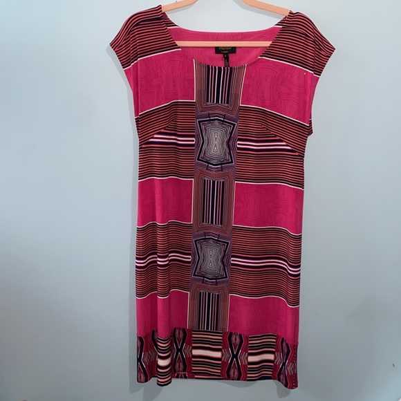SHIFT DRESS by LAUNDRY Pink Geometric Print figure flattering Shelli Segal Small - Picture 2 of 3